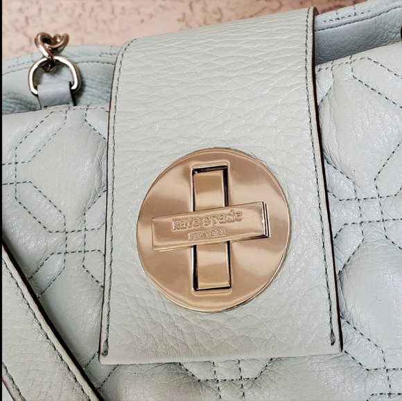 Kate Spade Elena Astor Court Mint Green Quilted Leather Shoulder Tote Bag Large - Picture 4 of 16